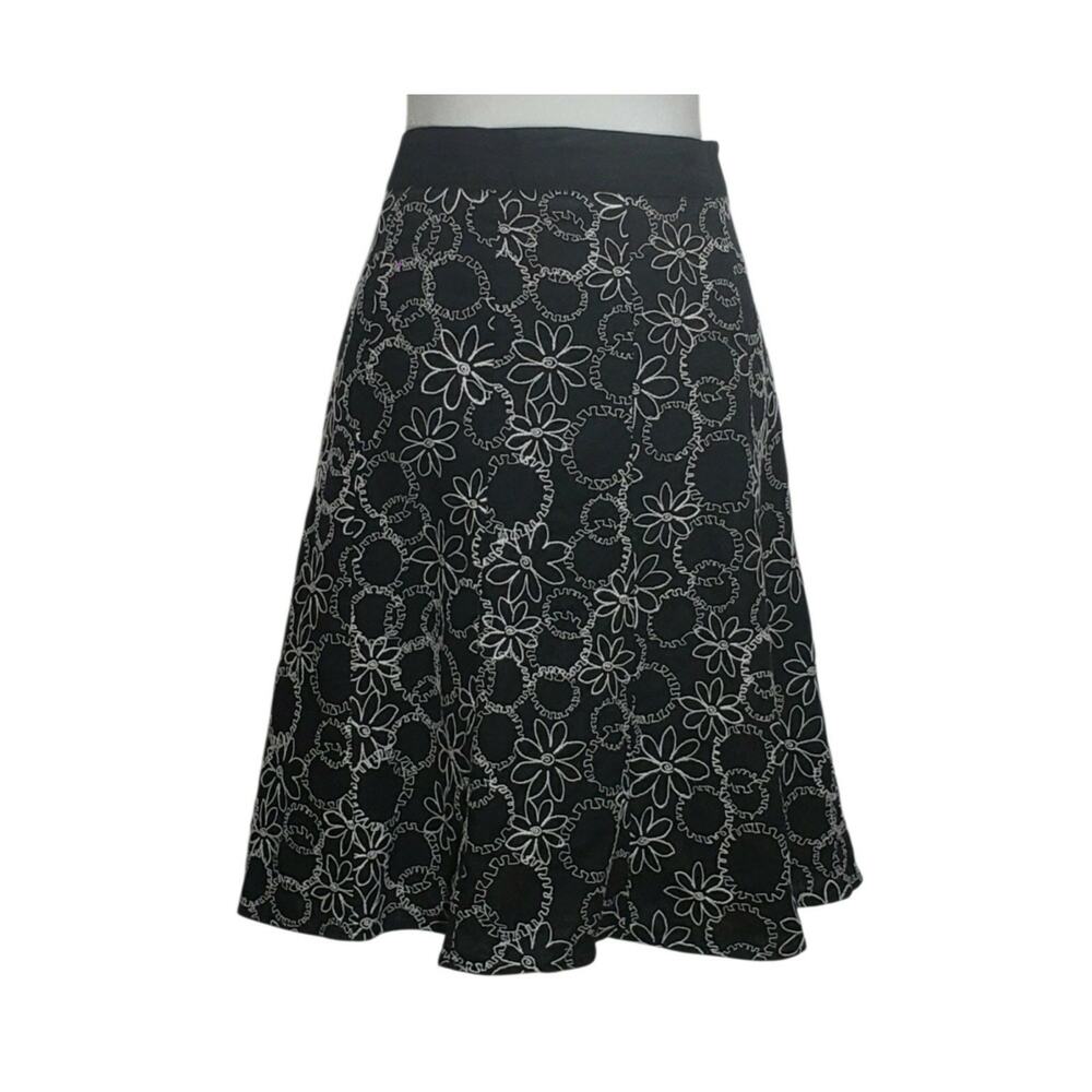 Christopher Banks Vintage Embroidered Black Midi Skirt 12 GothLoli DarkCoquette